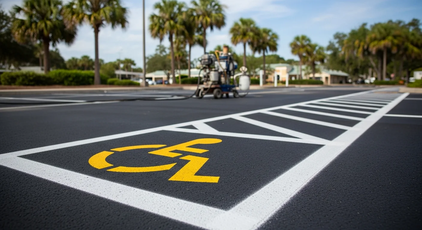 Freshly painted parking lot line striping and markings
