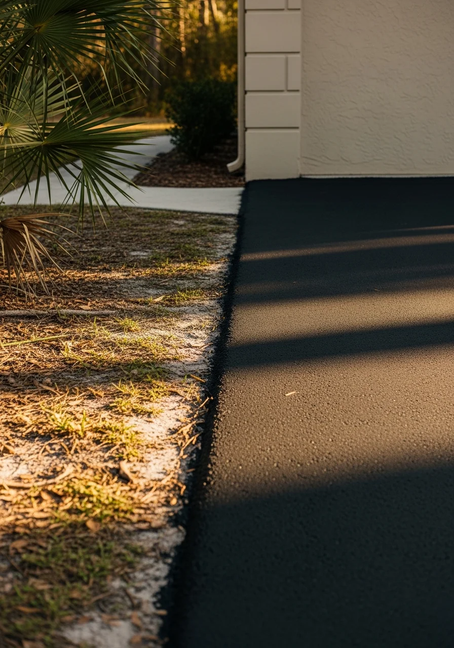 Close-up of a Hernando County home with weathered coastal architecture and native plantings.