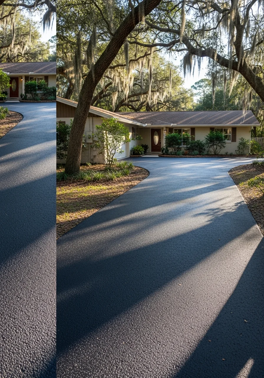 Contractor reviewing home improvement plans with homeowner in driveway.